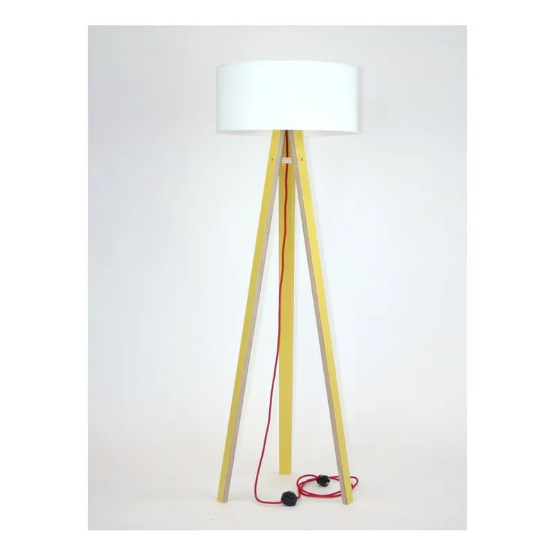 Nowy Żółta lampa stojąca z białym abażurem i czerwonym kablem Ragaba Wanda Bonami