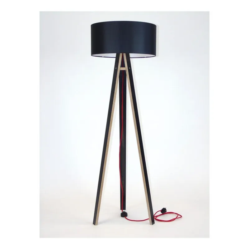 Wyjątkowa oferta Czarna lampa stojąca z czarnym abażurem i czerwonym kablem Ragaba Wanda Bonami