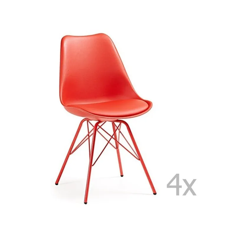 Zestaw 4 czerwonych krzeseł do jadalni z metalowymi nogami La Forma Lars Bonami Oferta czasowa