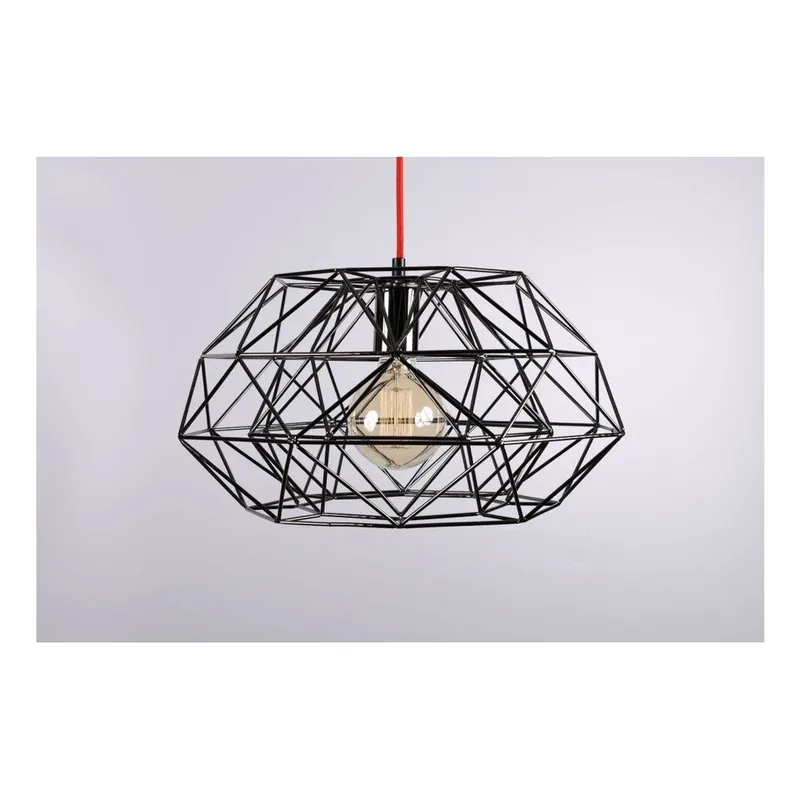 Dostępne od ręki Czarna lampa wisząca z czerwonym kablem Filament Style Diamond 4 Bonami