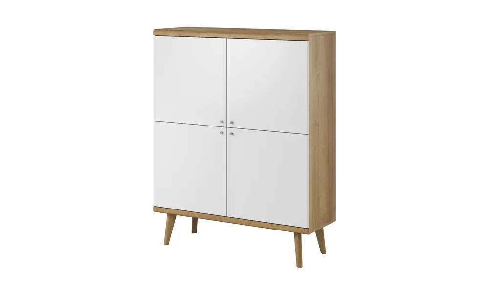 Wyjątkowa oferta Biało-brązowa, wysoka komoda w stylu skandynawskim PRIMO PK107