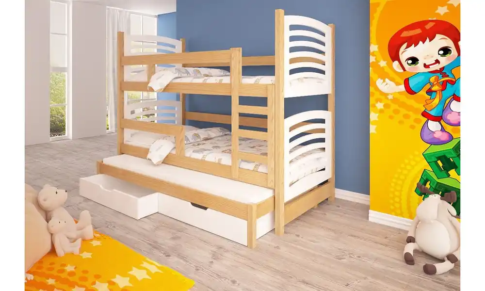 Łóżko białe, trzyosobowe, piętrowe z szufladami KMLk13bB Wyjątkowa oferta