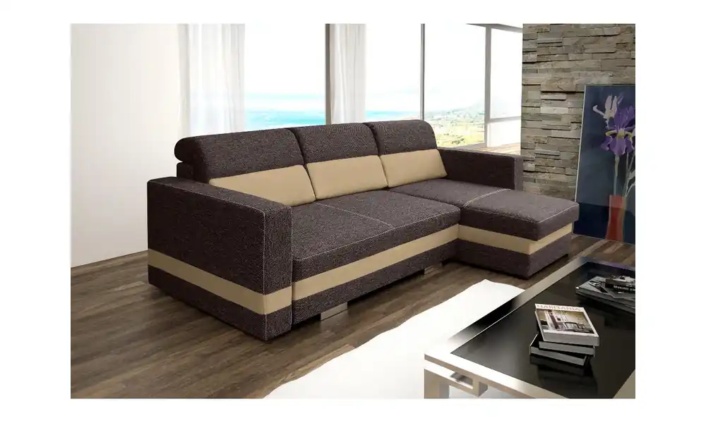 Beżowy narożnik z funkcją spania i dwoma pojemnikami na pościel R-Mini (Etna27+Etna22) Zamów teraz