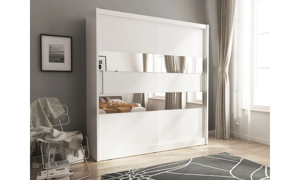 Biała szafa z lustrzanymi pasami MAJA II 180 Kup online