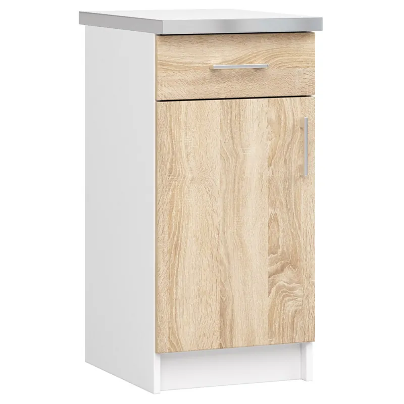 Okazja Szafka kuchenna S40 z blatem system LIMA Biała 40 cm 1 drzwi 1 szuflada kolor Dąb Sonoma mat 2 półki 40x44,5x82 cm