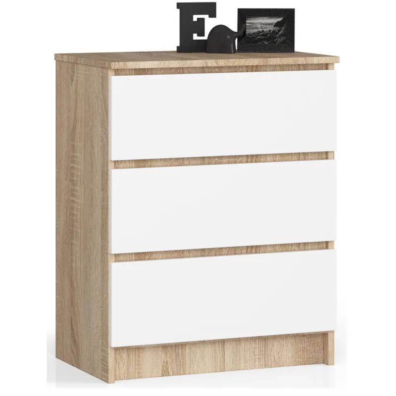 Komoda K60 Dąb Sonoma 60 cm 3 szuflady kolor Biały mat 60x40x77 cm Nowy