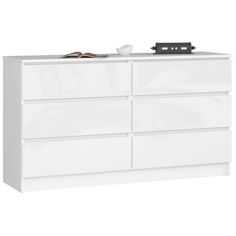 Kup teraz Komoda K140 Biała 138 cm 6 szuflad kolor Biały Połysk 138x40x77 cm