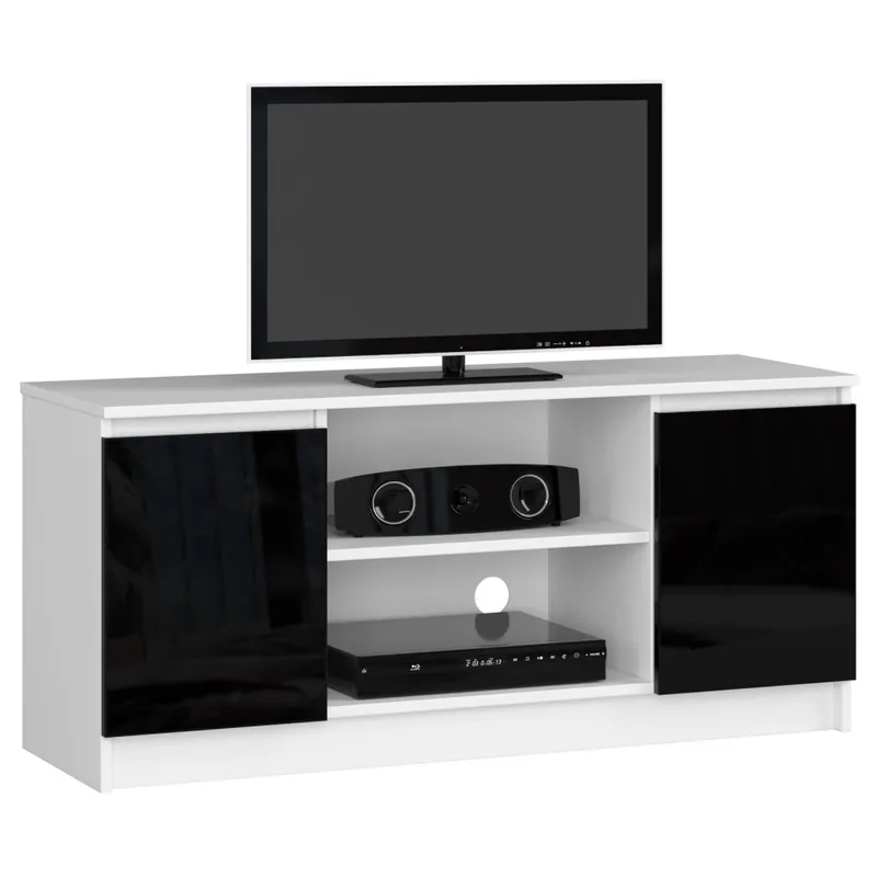 Szafka RTV Biała 120 cm 2 drzwi kolor Czarny Połysk 2 półki 120x40x55 cm Łatwy zwrot