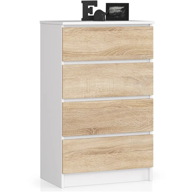 Bezpieczna płatność Komoda K60 Biała 60 cm 4 szuflady kolor Dąb Sonoma mat 60x40x99 cm