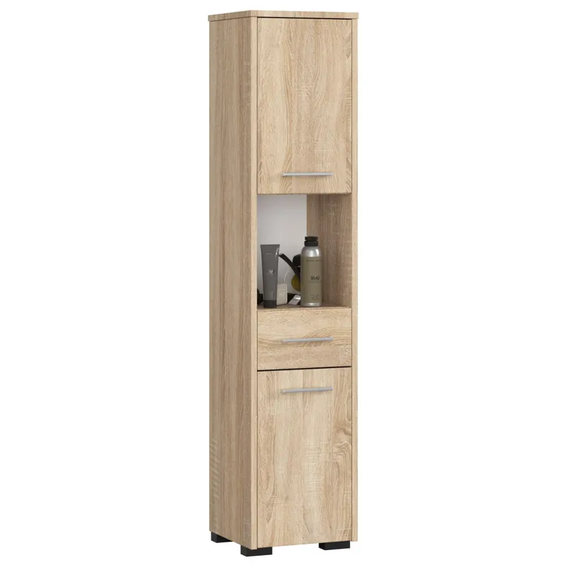 Oferta limitowana Słupek łazienkowy FIN Dąb Sonoma 30 cm 2 drzwi 1 szuflada kolor Dąb Sonoma mat 5 półek 30x30x140 cm