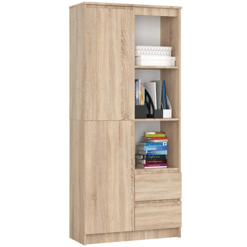 Cena promocyjna Regał R11 Dąb Sonoma 80 cm 1 drzwi 2 szuflady kolor Dąb Sonoma mat 7 półek 80x35x180 cm
