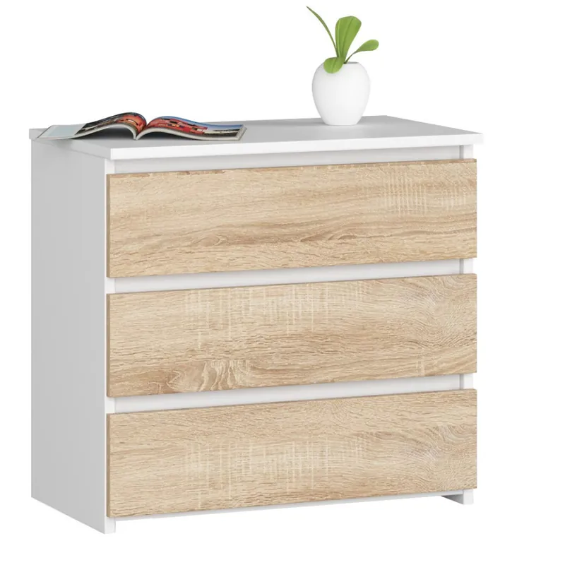 Szafka nocna CL3 Biała 60 cm 3 szuflady kolor Dąb Sonoma mat 60x35x57 cm Premium