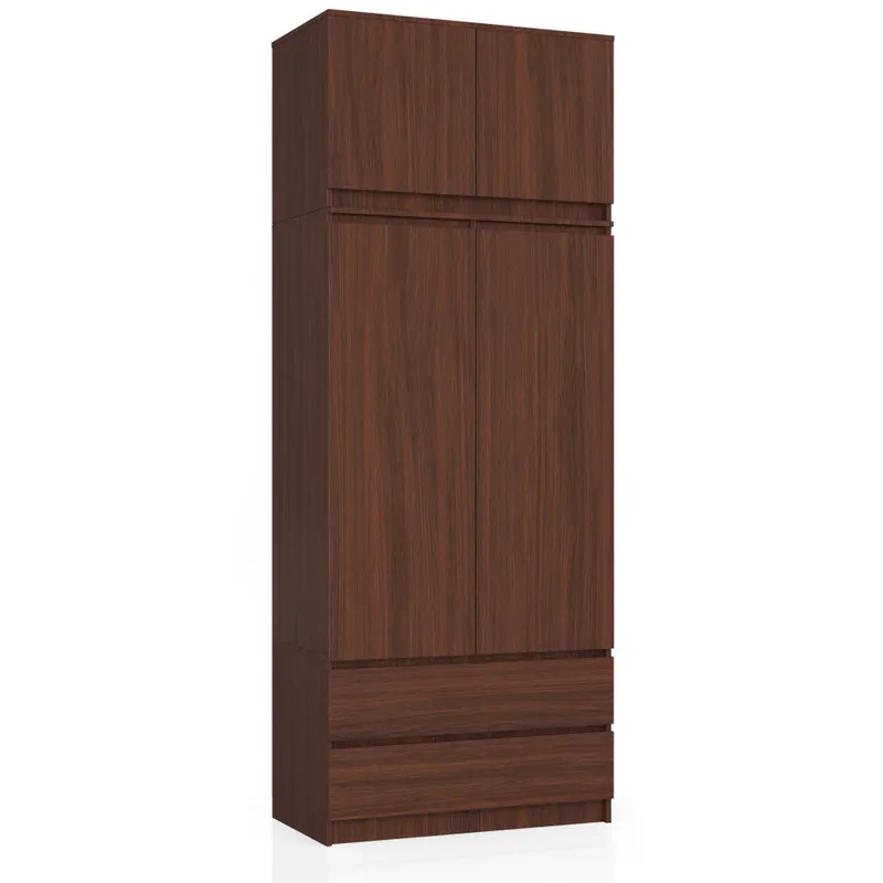 Szafa S90 z nadstawką Wenge 90 cm 2 drzwi 2 szuflady kolor Wenge mat 6 półek 90x51x234 cm Tani