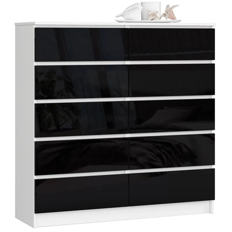 Nie przegap Komoda K120 Biała 120 cm 10 szuflad kolor Czarny Połysk 120x40x121 cm