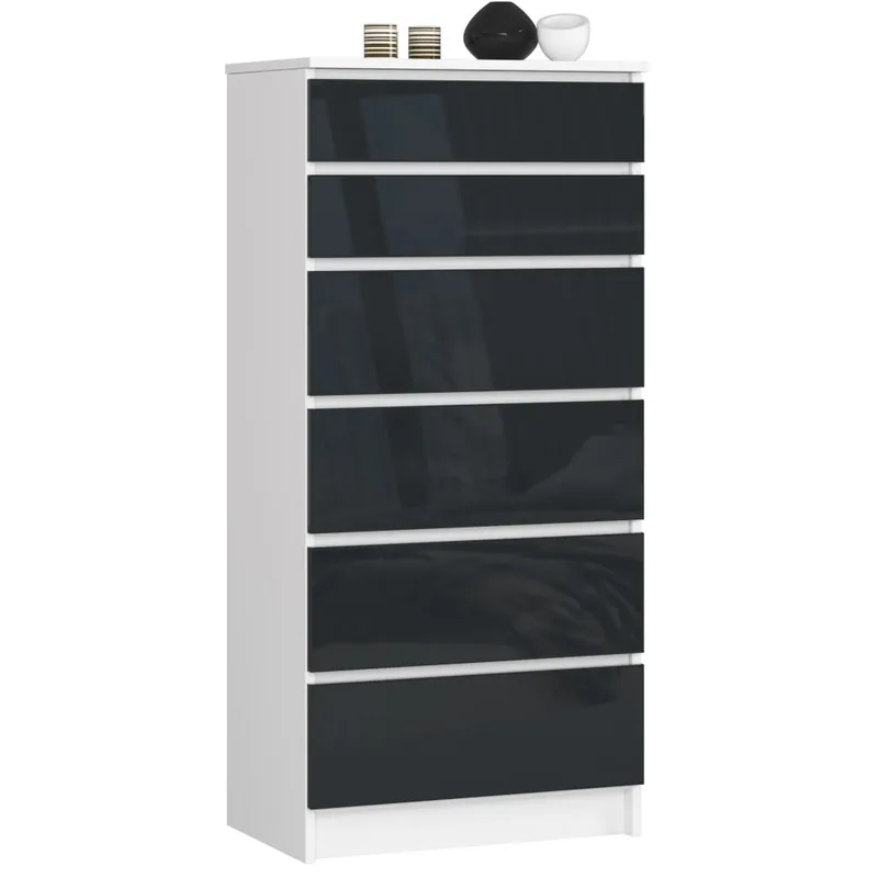 Komoda K60 Biała 60 cm 6 szuflad kolor Grafit Połysk 60x40x130 cm Nowy