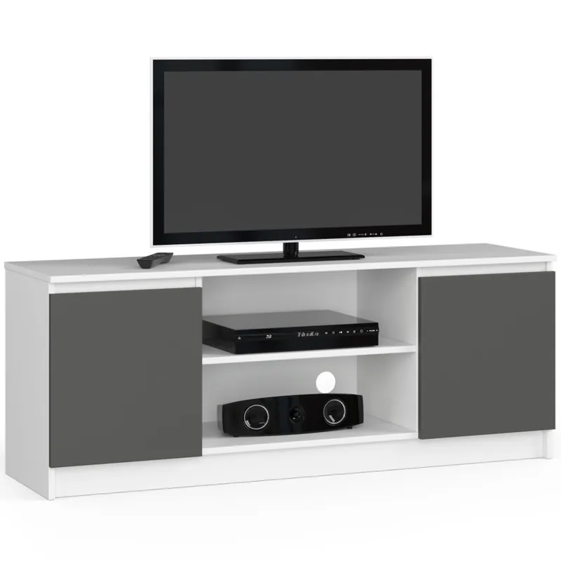 Szafka RTV Biała 140 cm 2 drzwi kolor Grafit Szary mat 2 półki 140x40x55 cm Łatwy zwrot