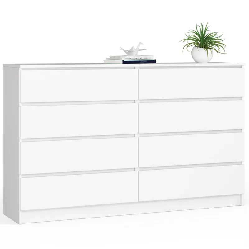 Komoda K160 Biała 160 cm 8 szuflad kolor Biały mat 160x40x99 cm Tani