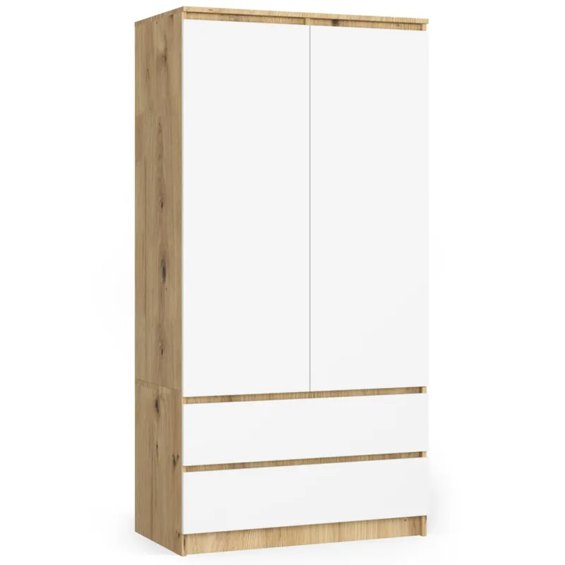 Szafa S90 Dąb Artisan 90 cm 2 drzwi 2 szuflady kolor Biały mat 4 półki 90x51x180 cm Ograniczona ilość
