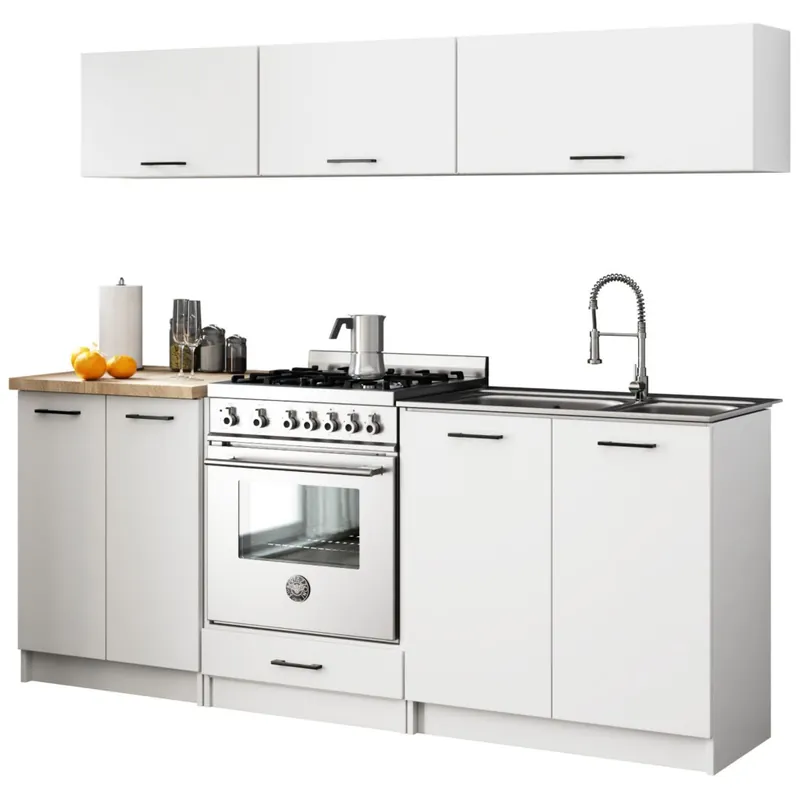 Zestaw kuchenny OLIWIA G1 2.0m Biały 200 cm 8 drzwi kolor Biały mat 6 półek 200x46x174 cm Premium