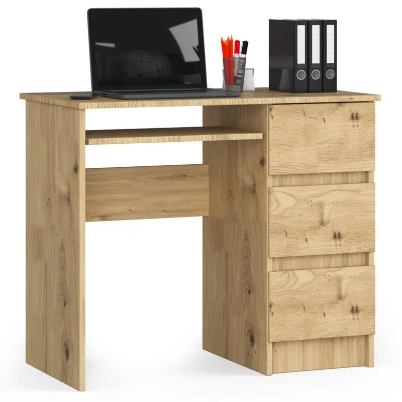 Bestseller Biurko komputerowe A6 Dąb Artisan 90 cm prawe 3 szuflady kolor Dąb Artisan mat 1 półka 90x50x77 cm
