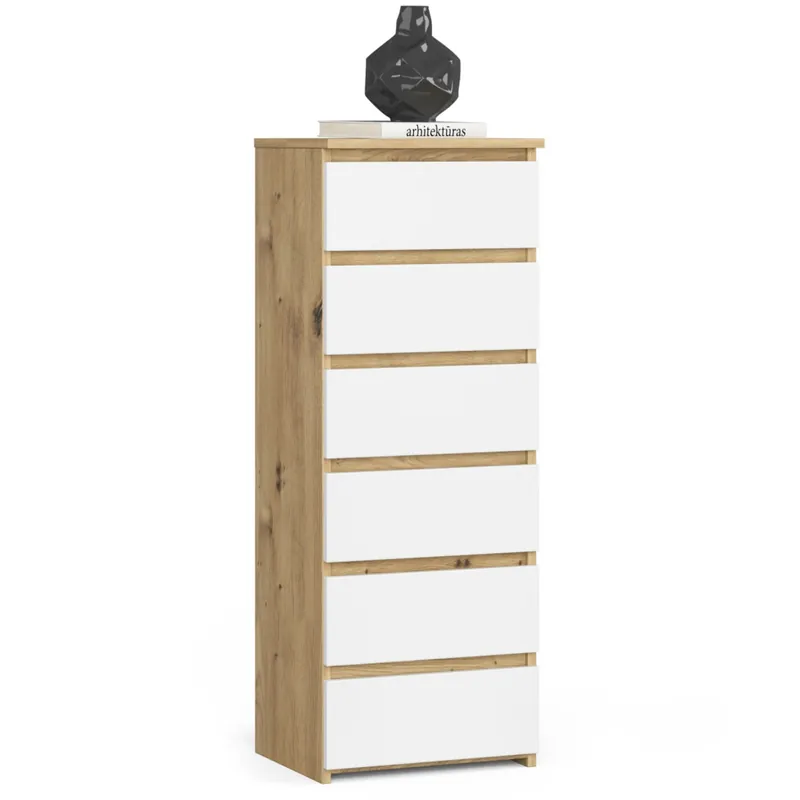 Komoda CL6 Dąb Artisan 40 cm 6 szuflad kolor Biały mat 40x35x109 cm Nowy
