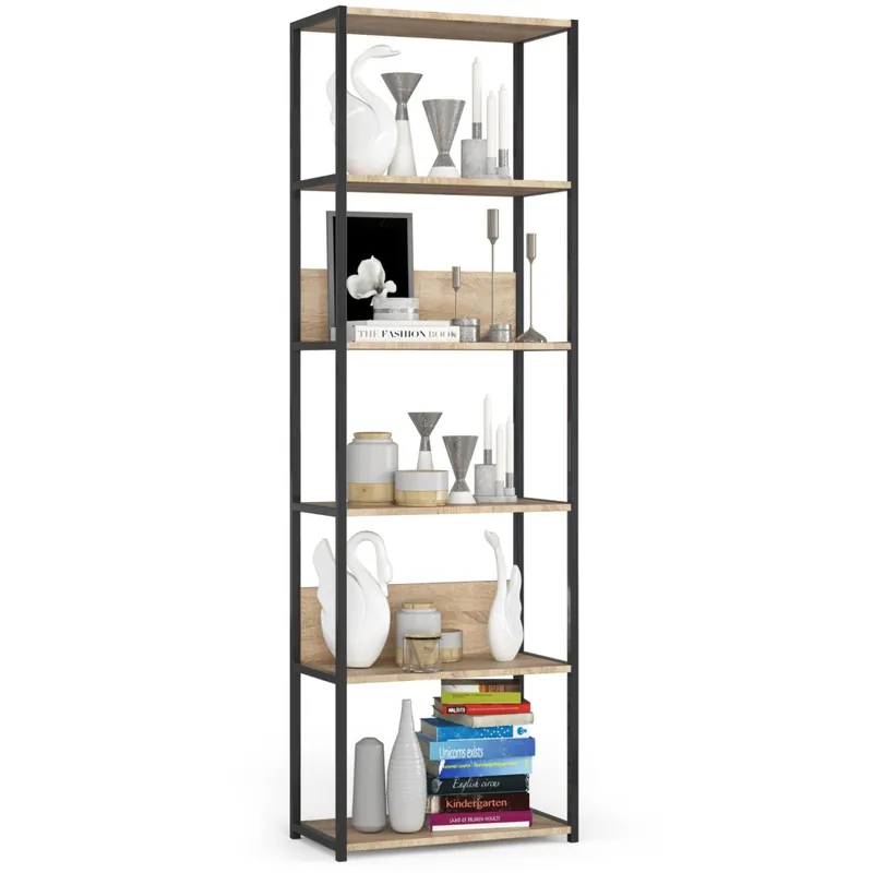Łatwy zwrot Regał loft metalowy Czarny 60 cm kolor Dąb Sonoma mat 6 półek 60x32x192 cm