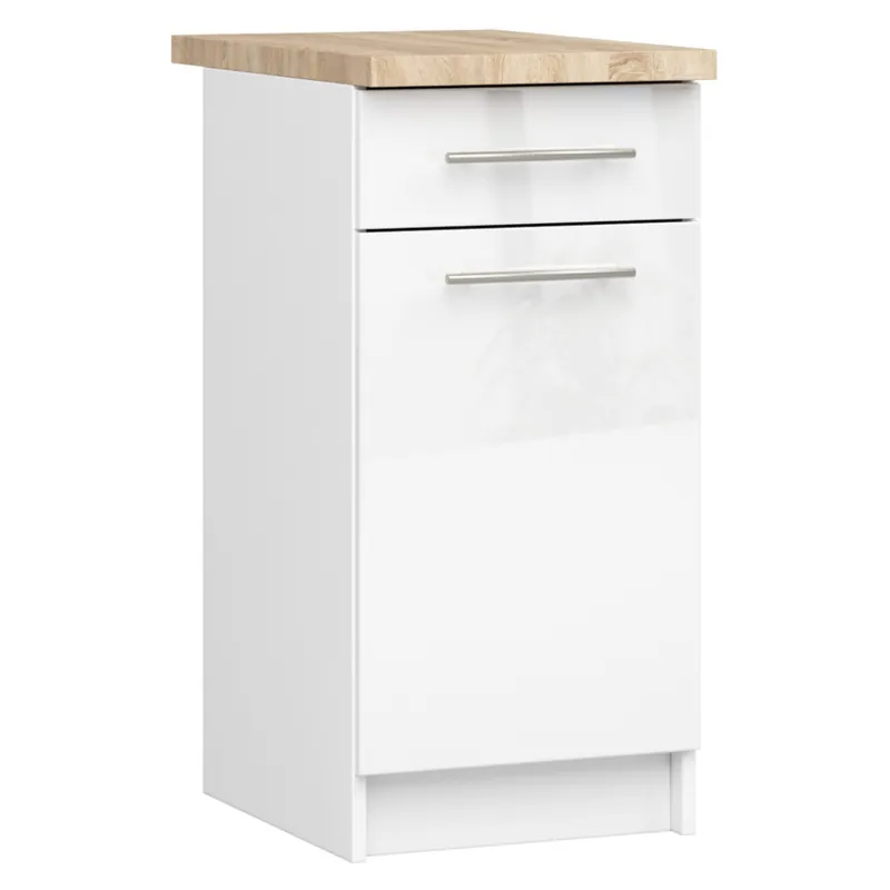 Szafka kuchenna S40 z blatem system OLIWIA Biała 40 cm 1 drzwi 1 szuflada fronty kolor Biały Połysk 2 półki 40x46x85 cm Kup teraz
