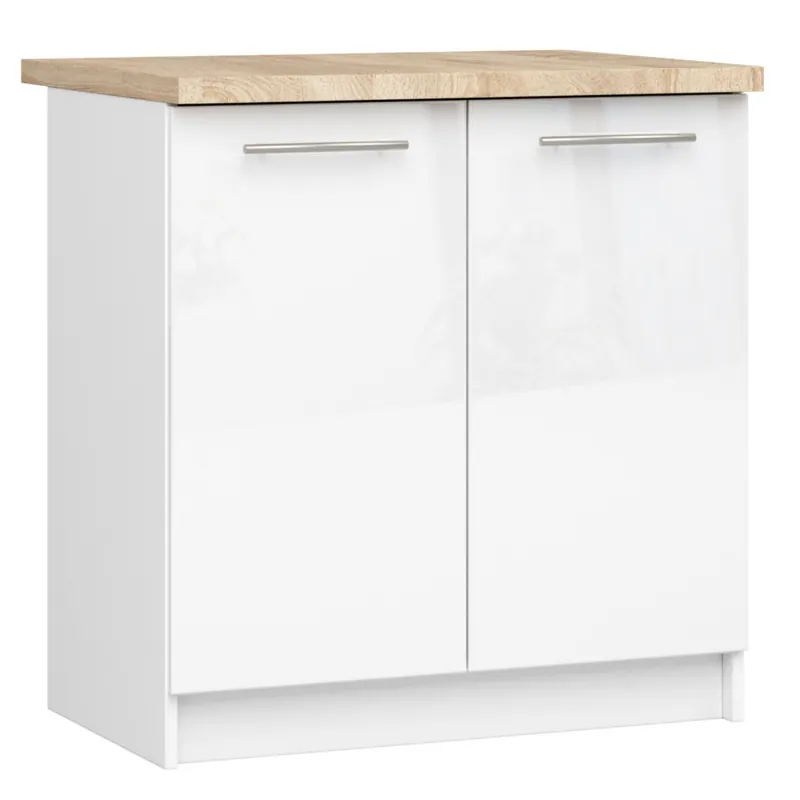 Szafka kuchenna S80 z blatem system OLIWIA Biała 80 cm 2 drzwi fronty kolor Biały Połysk 2 półki 80x46x85 cm Dostępne od ręki