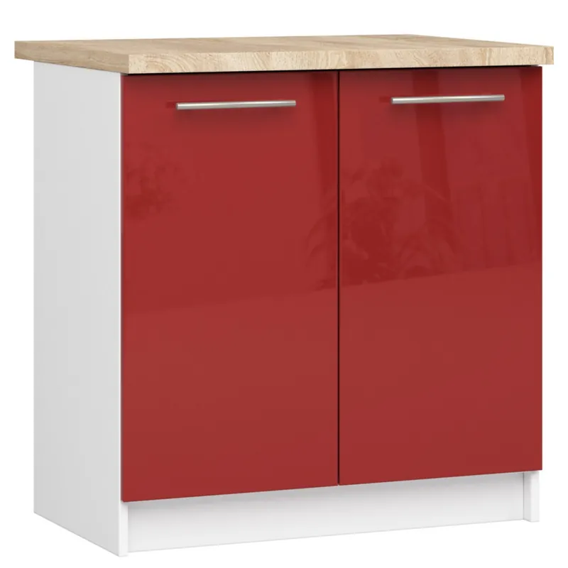 Szafka kuchenna S80 z blatem system OLIWIA Biała 80 cm 2 drzwi fronty kolor Czerwony Połysk 2 półki 80x46x85 cm Taniej