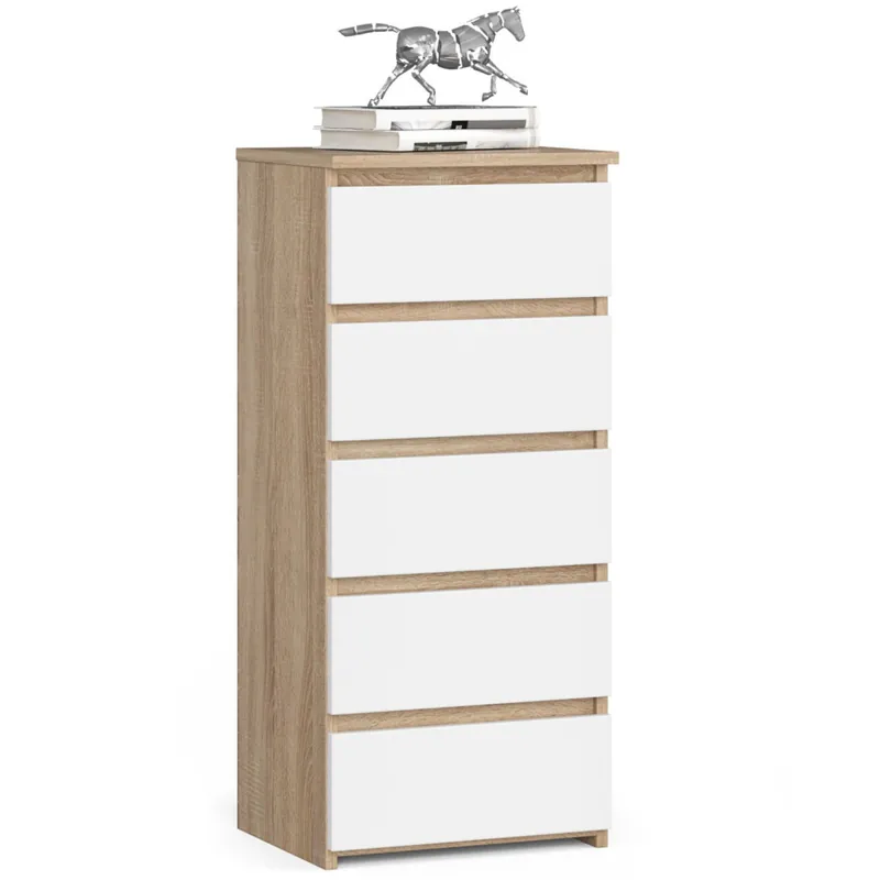 Szybka dostawa Komoda CL5 Dąb Sonoma 40 cm 5 szuflad fronty kolor Biały mat 40x35x92 cm