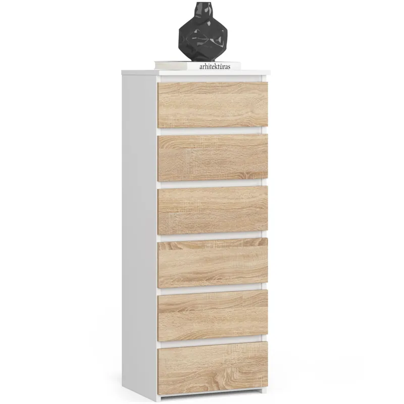 Kup teraz Komoda CL6 Biały 40 cm 6 szuflad fronty kolor Dąb Sonoma mat 40x35x109 cm