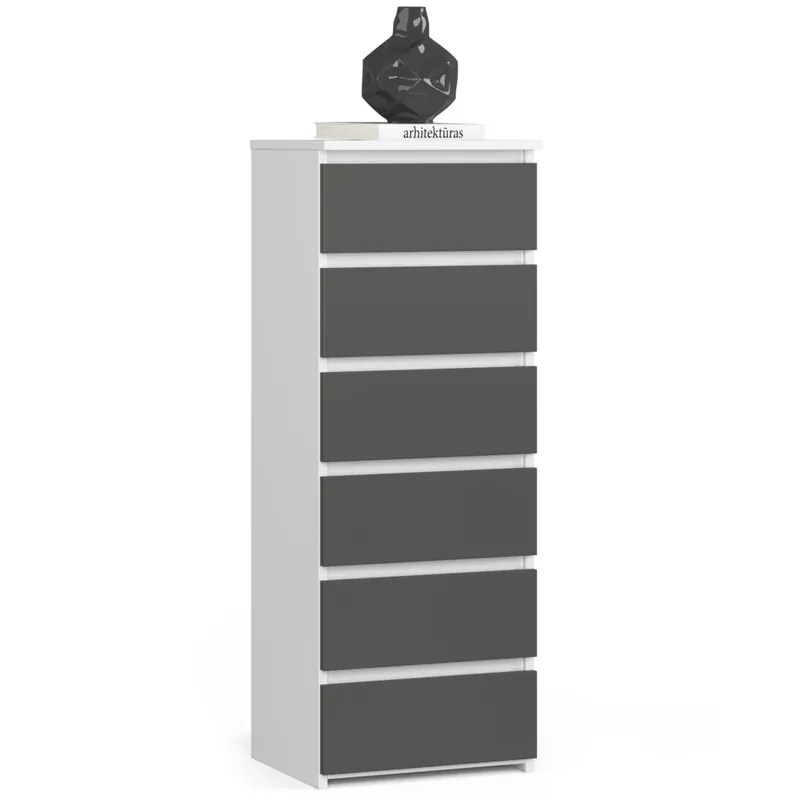 Komoda CL6 Biały 40 cm 6 szuflad fronty kolor Grafit Szary mat 40x35x109 cm Darmowy zwrot
