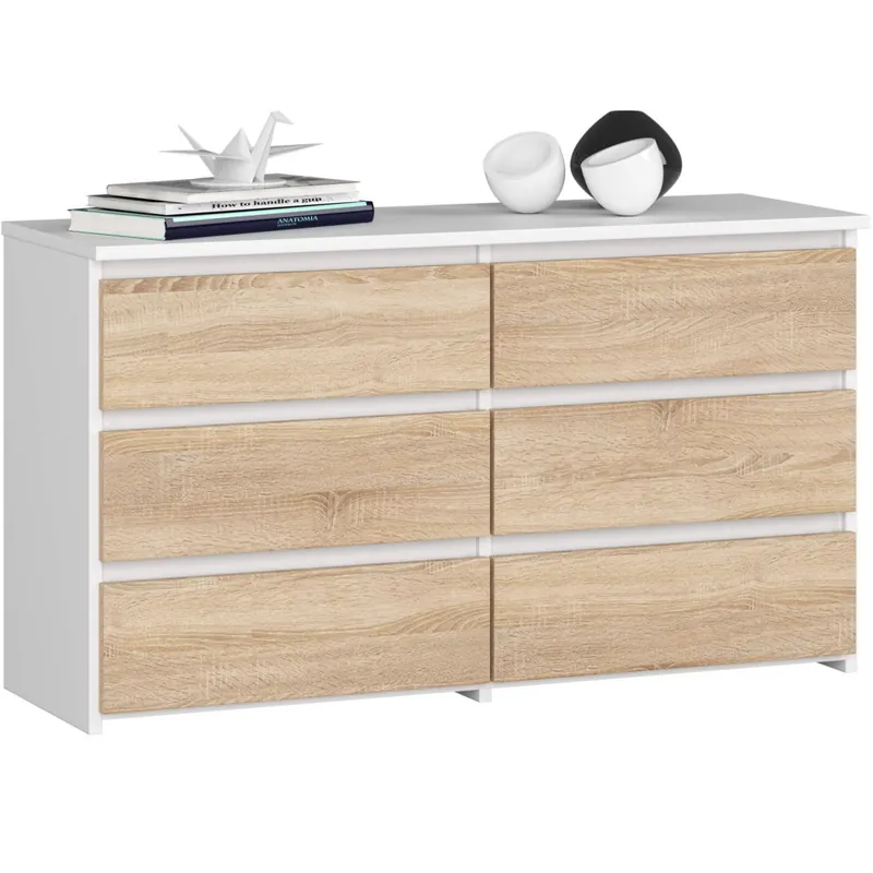 Komoda CL100 Biała 100 cm 6 szuflad kolor Dąb Sonoma mat 100x35x57 cm Zniżka