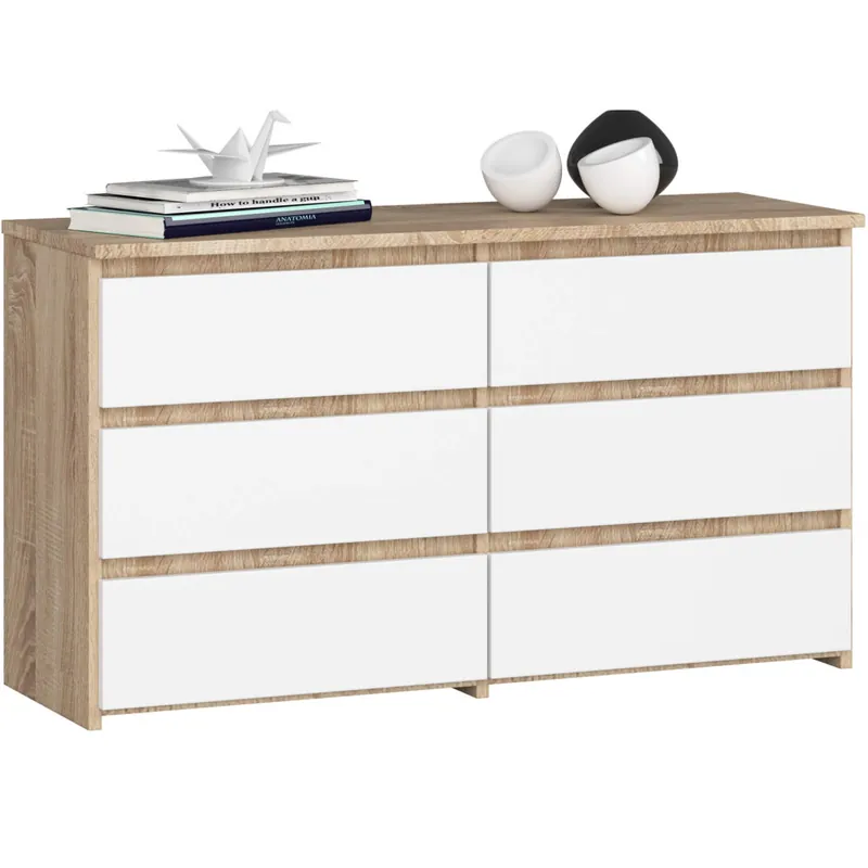 Komoda CL100 Dąb Sonoma 100 cm 6 szuflad kolor Biały mat 100x35x57 cm Ostatnia szansa