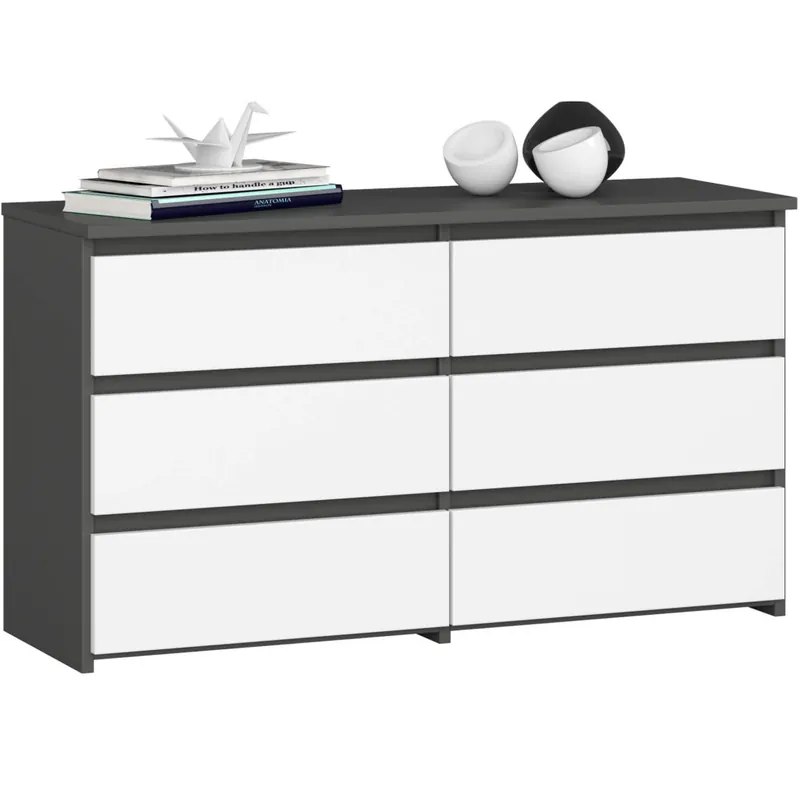 Taniej Komoda CL100 Grafit Szary 100 cm 6 szuflad kolor Biały mat 100x35x57 cm