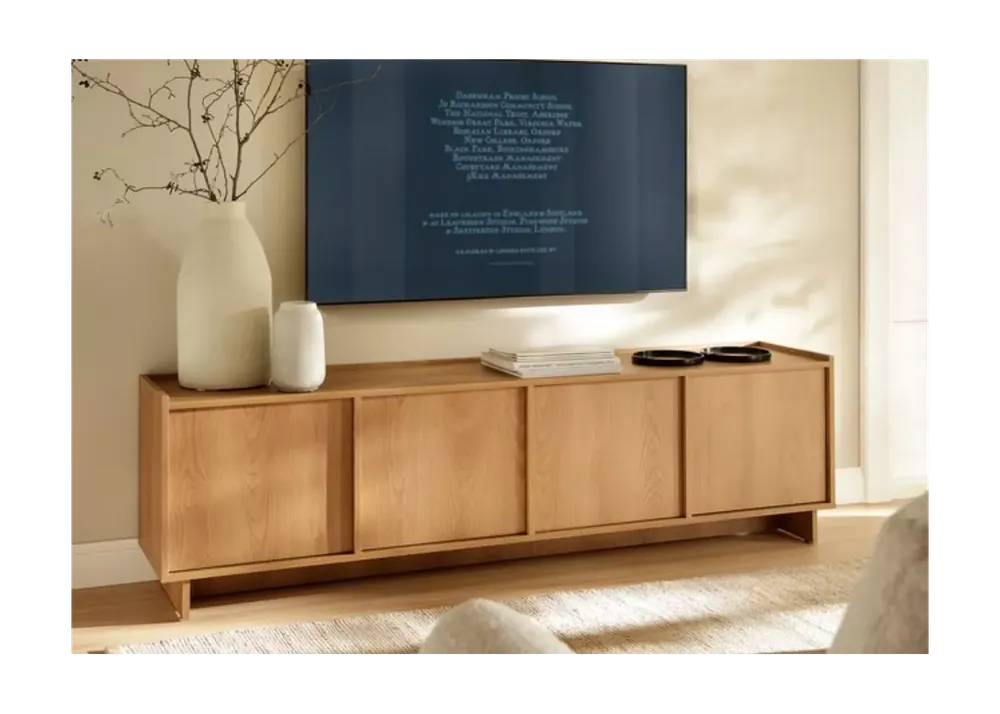 Nowy Szafka RTV pod telewizor Vabres 195 cm dąb karmelowy styl japandi modern